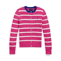 Girl's Striped Mini-Cable Cotton Cardigan