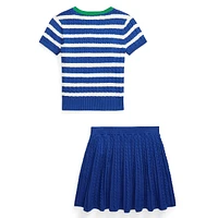 Girl's 2-Piece Striped Cotton Sweater & Skirt Set