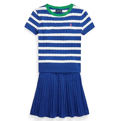 Girl's 2-Piece Striped Cotton Sweater & Skirt Set