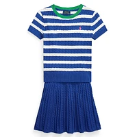 Girl's 2-Piece Striped Cotton Sweater & Skirt Set