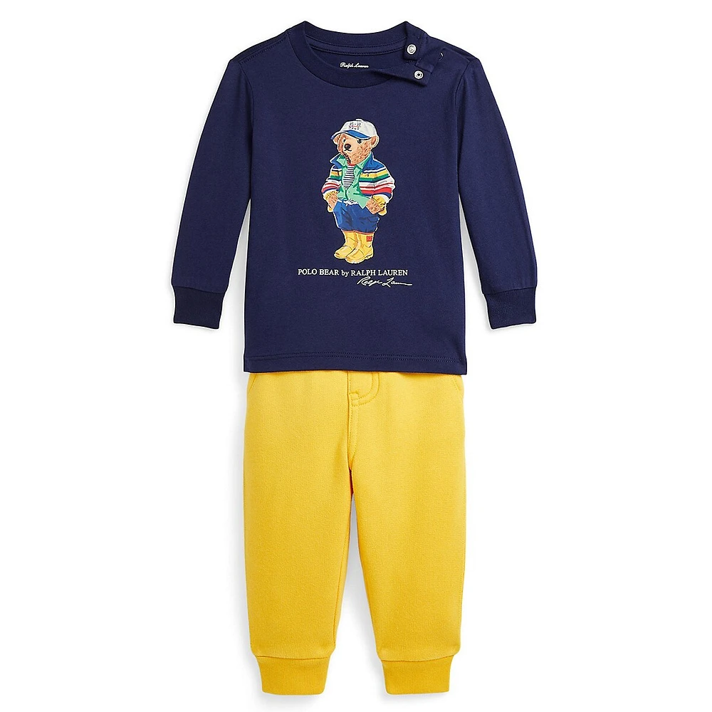 Baby Boy's 2-Piece Polo Bear Long-Sleeve T-Shirt & Fleece Jogger Pants Set