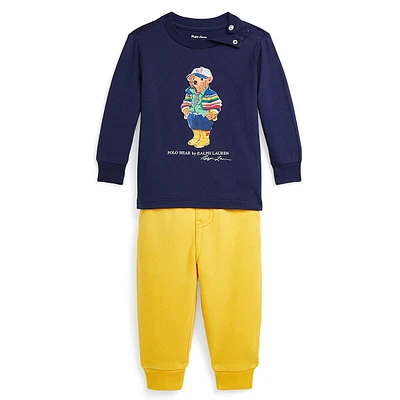 Baby Boy's 2-Piece Polo Bear Long-Sleeve T-Shirt & Fleece Jogger Pants Set