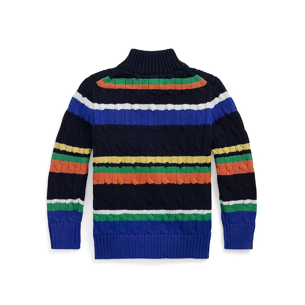 Little Boy's Striped Quarter-Zip Sweater