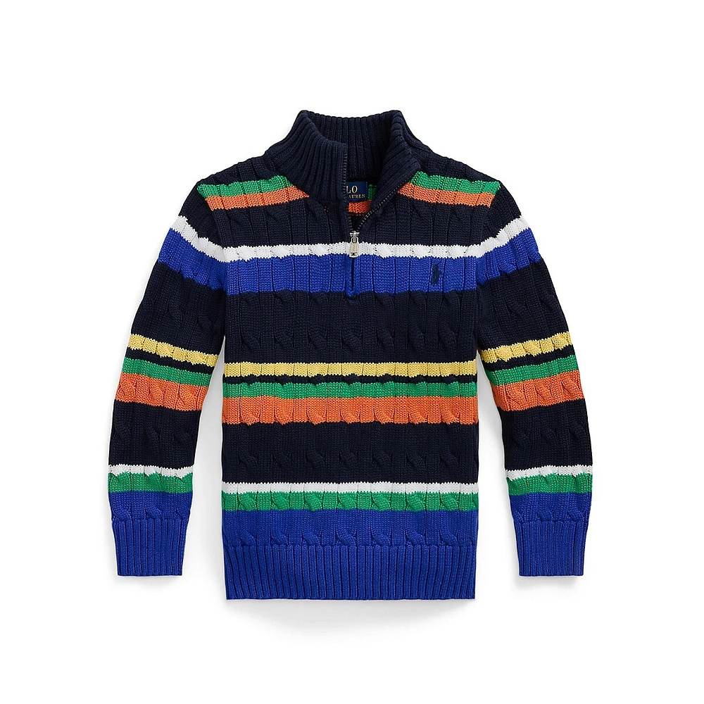 Little Boy's Striped Quarter-Zip Sweater