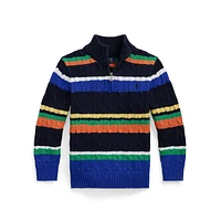 Little Boy's Striped Quarter-Zip Sweater