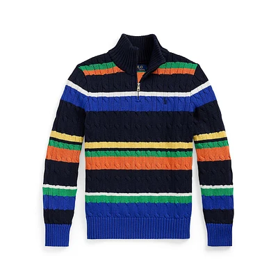 Boy's Quarter-Zip Striped Sweater