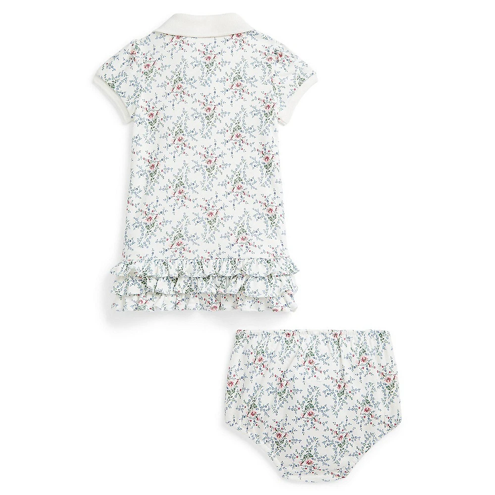 Ensemble 2 pièces robe polo fleurie et bloomer pour bébé fille