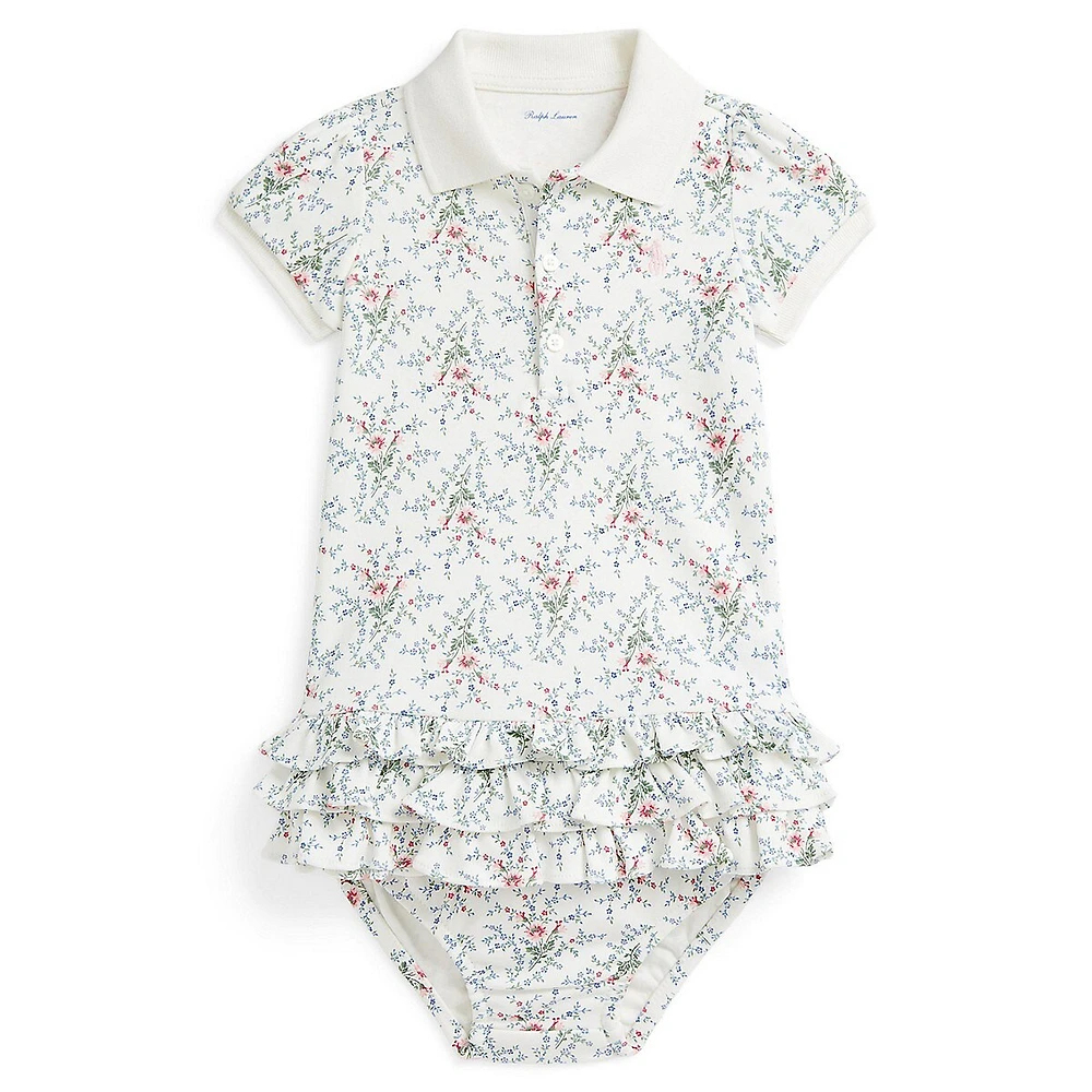 Ensemble 2 pièces robe polo fleurie et bloomer pour bébé fille