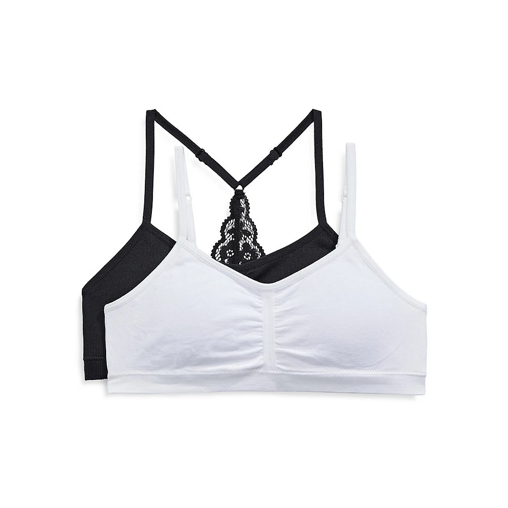 Girl's Fashion 2-Pack Laceback Ruched Crop Bra