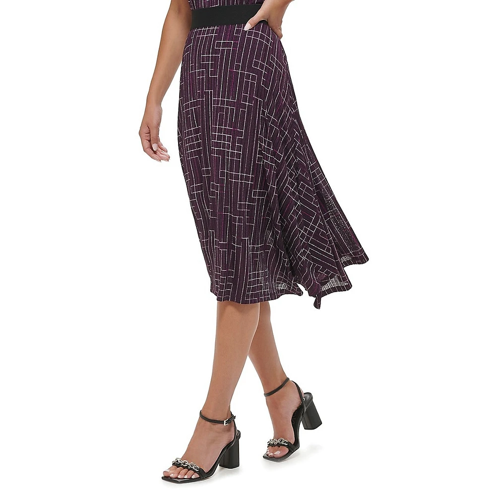 Printed Sharkbite-Hem Midi Skirt