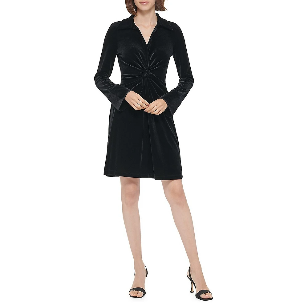 Knotted-Front Velvet Sheath Dress