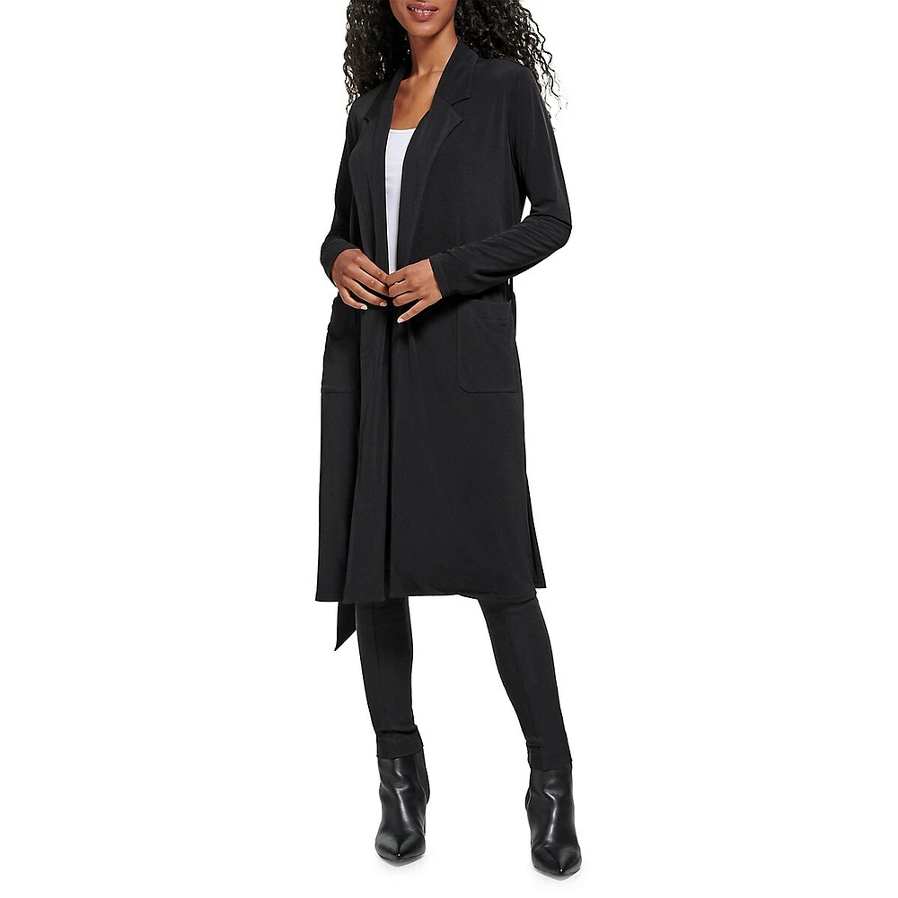 Belted Notch-Lapel Duster Cardigan