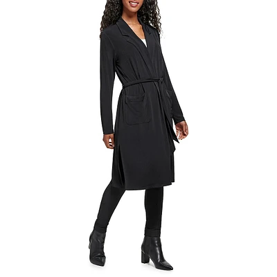 Belted Notch-Lapel Duster Cardigan