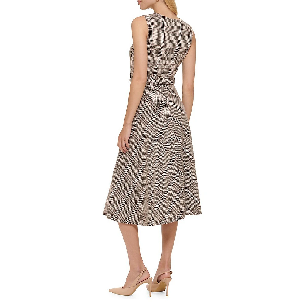 Ponte Jacquard Check A-line Midi Dress