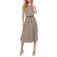 Ponte Jacquard Check A-line Midi Dress