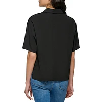 Boxy Johnny-Collar Shirt
