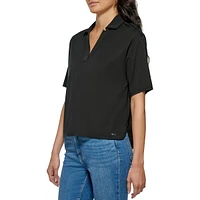 Boxy Johnny-Collar Shirt