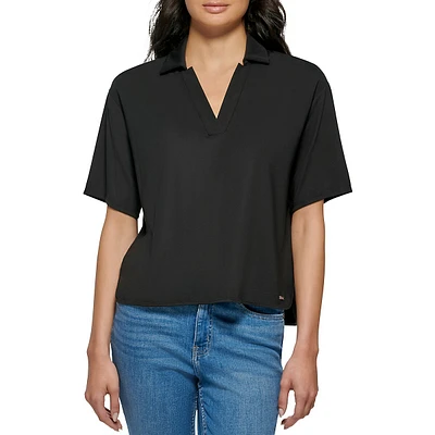 Boxy Johnny-Collar Shirt