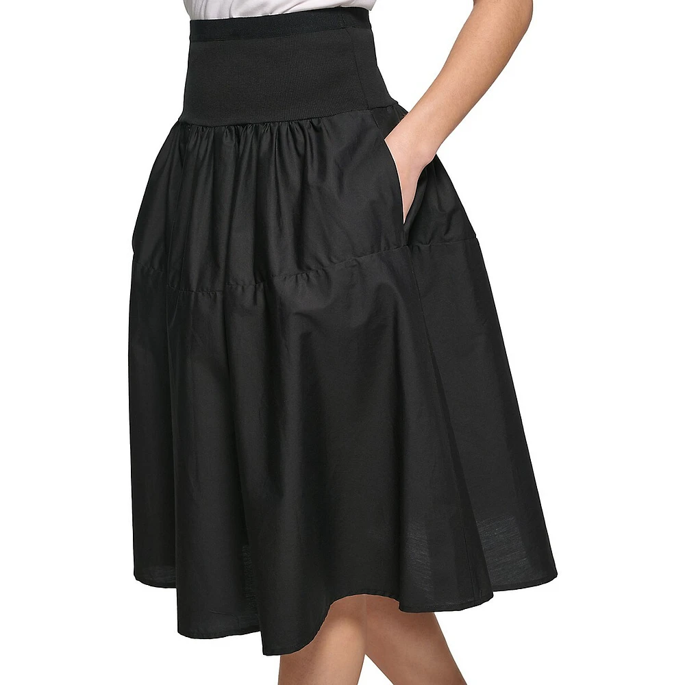 Wide Ribbed-Waist A-Line Skirt