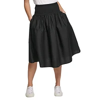 Wide Ribbed-Waist A-Line Skirt