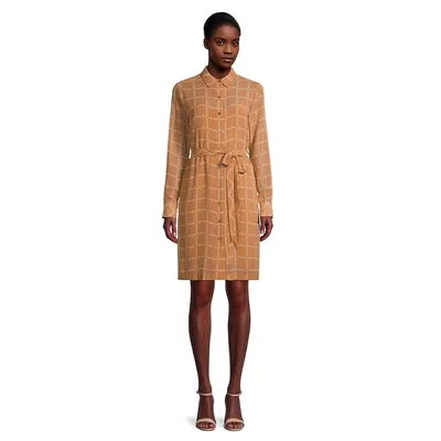 Monogram Check Chiffon Midi Shirt Dress