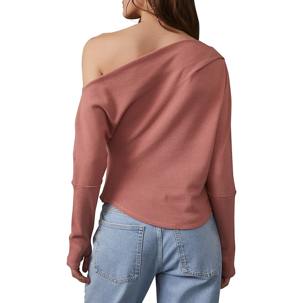 Fuji Heather Grey Off-the-Shoulder Long Sleeve Thermal Top