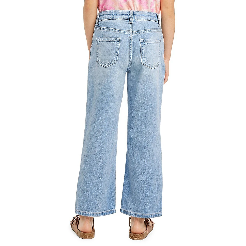 Girl's Mid-Rise Wide-Leg Crop Jeans