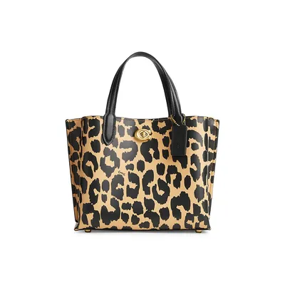 Leopard-Print Leather Willow Tote