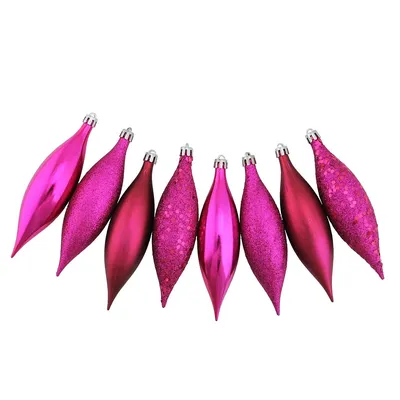 8ct Magenta Shatterproof 4-finish Finial Drop Christmas Ornaments 5.5