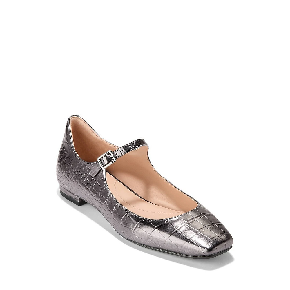 Bridge Croc-Embossed Leather Mary-Jane Flats