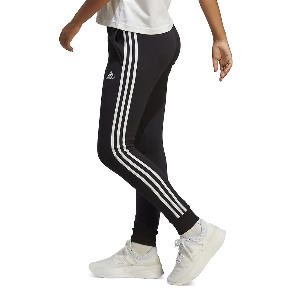 adidas Essentials 3-Stripes French Terry Cuffed Pants - Black