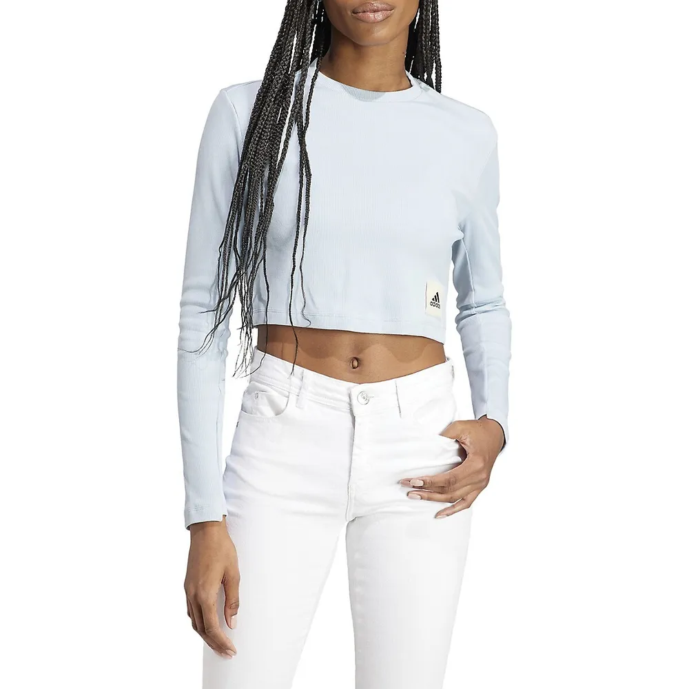 Adidas Long-Sleeve Ribbed Cropped T-Shirt