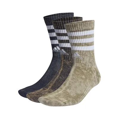 Unisex 3-Pair 3-Stripes Stonewash Crew Socks