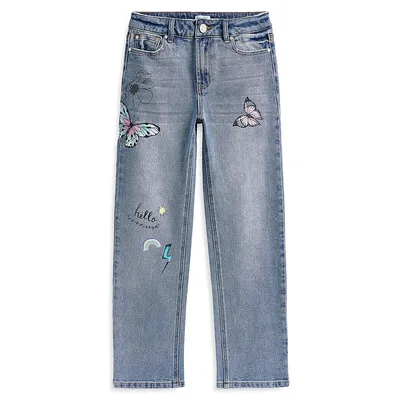 Girl's 90's Embroidered Straight-Fit Baggy Jeans