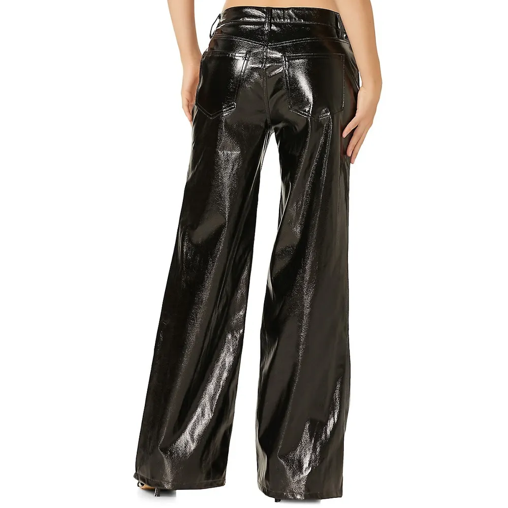 Xander Faux Leather Ultra Low-Rise Wide Trousers