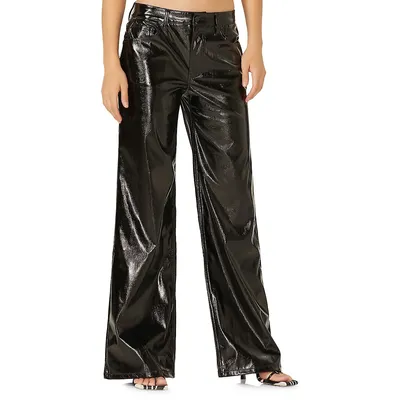 Xander Faux Leather Ultra Low-Rise Wide Trousers