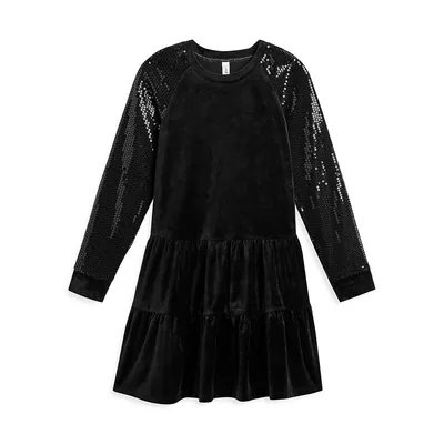 Metallic Puff-Sleeve Smocked Dress for Girls