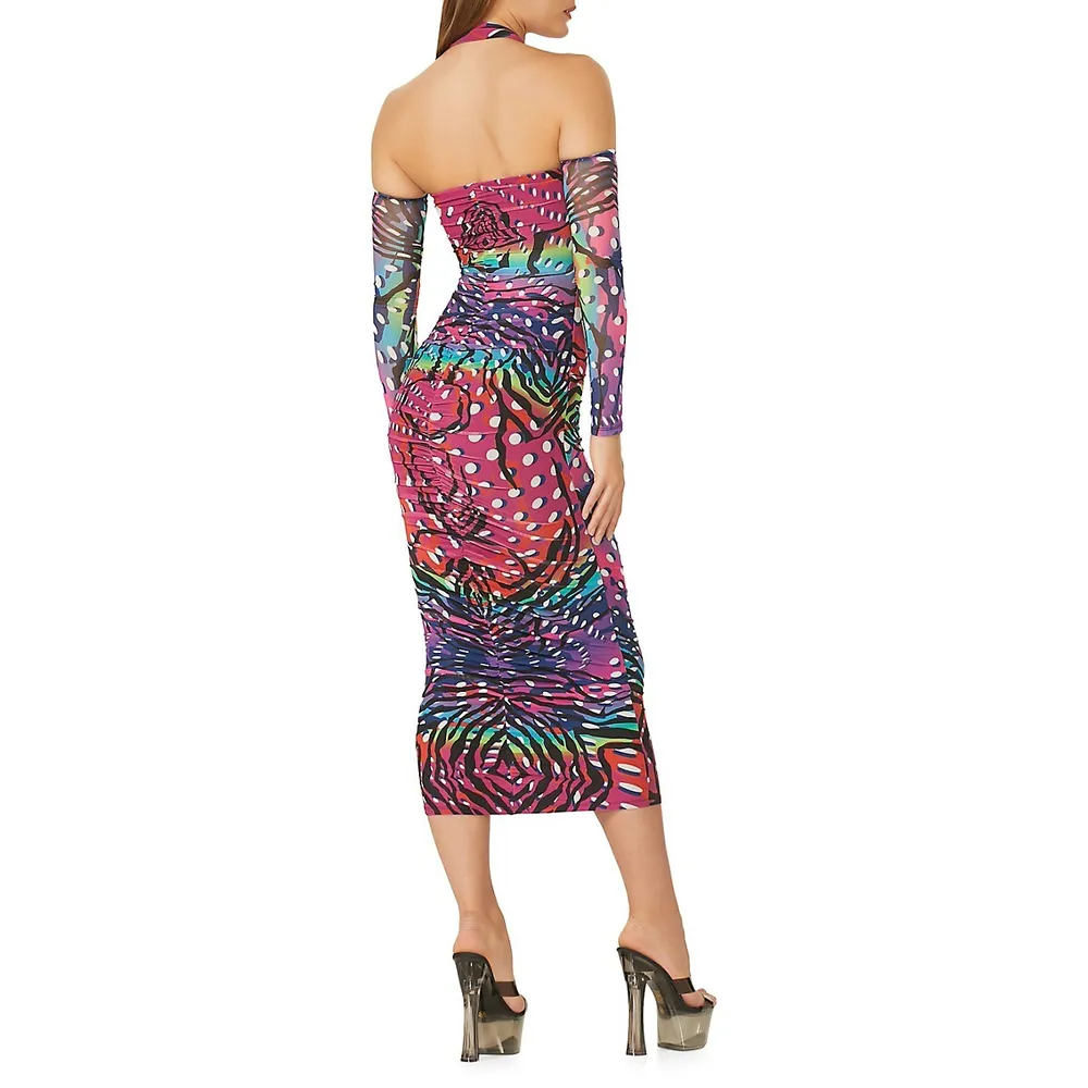 Rosanna Printed Cutout Halterneck Fitted Midi Dress