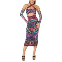 Rosanna Printed Cutout Halterneck Fitted Midi Dress