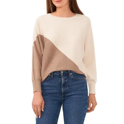Dolman-Sleeve Asymmetrical Colourblock Sweater