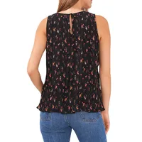 Sleeveless Pleated Floral Blouse