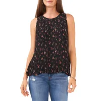 Sleeveless Pleated Floral Blouse