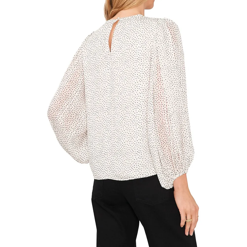 Balloon-Sleeve Dotted Blouse