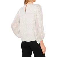 Balloon-Sleeve Dotted Blouse