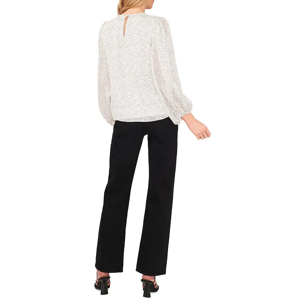 Balloon-Sleeve Dotted Blouse
