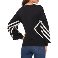 Drop-Shoulder Bishop-Sleeve Intarsia Sweater