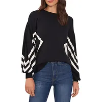 Drop-Shoulder Bishop-Sleeve Intarsia Sweater