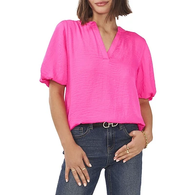 V-Neck Quarter Puff-Sleeve Blouse