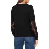 Relaxed Fit Lace-Sleeve Sweater Top
