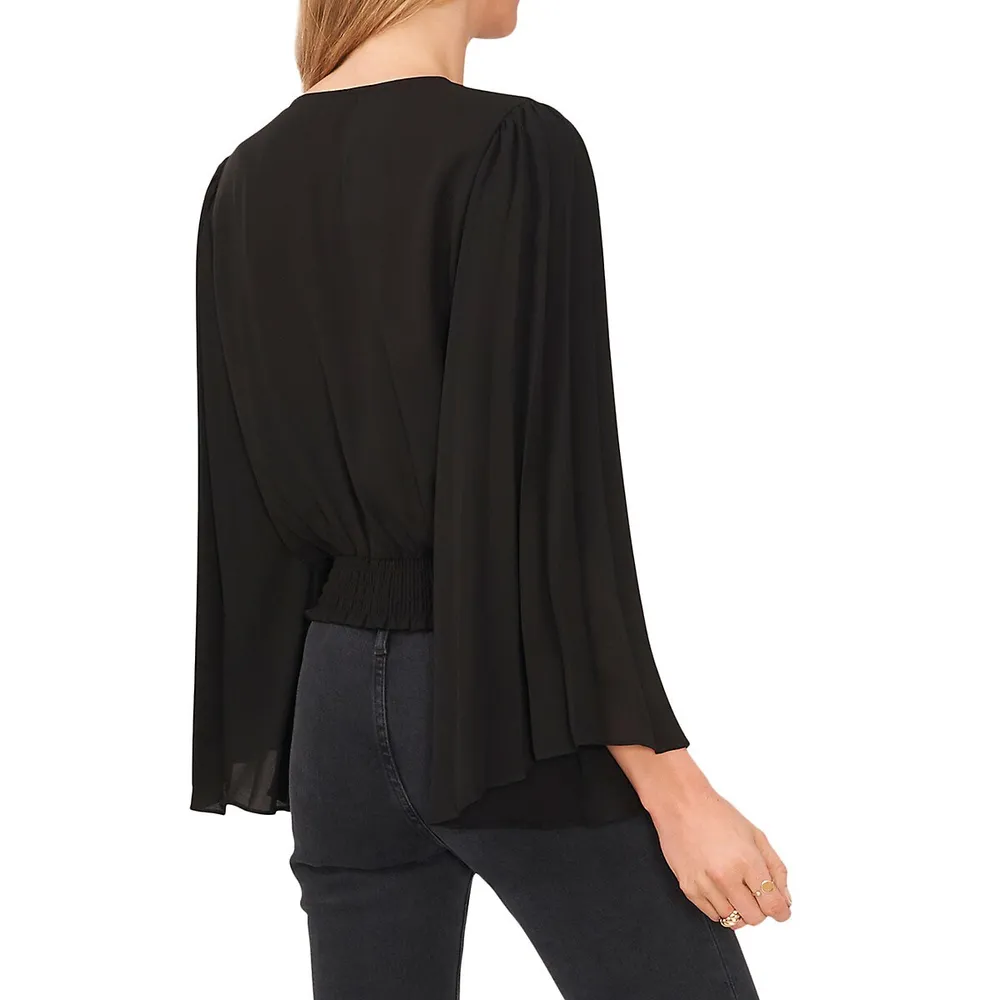 Cape-Sleeve Surplice Blouse